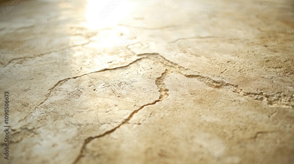Poster a close-up of a textured surface with subtle cracks and a warm light ambiance.