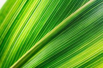 Extreme Close-Up of a Sugarcane Leaf Showcasing Intricate Veins and Texture on a Pure White Background, Captured with Long Exposure for Beautiful Light Play and Detail Enhancement