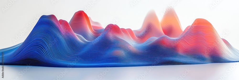 Poster abstract 3d landscape with smooth gradients in blue and red hues.