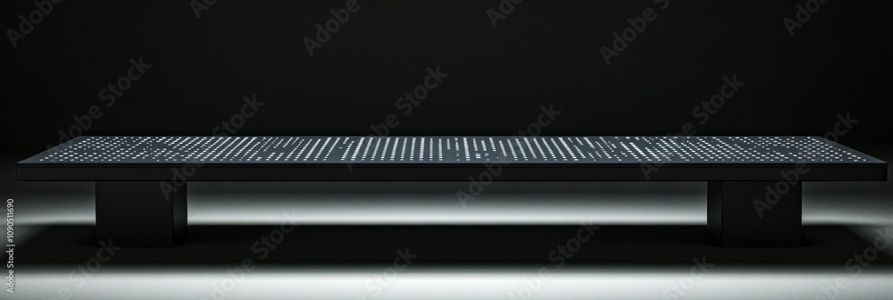 Poster a minimalist table with a grid of lights, creating an interactive visual display.