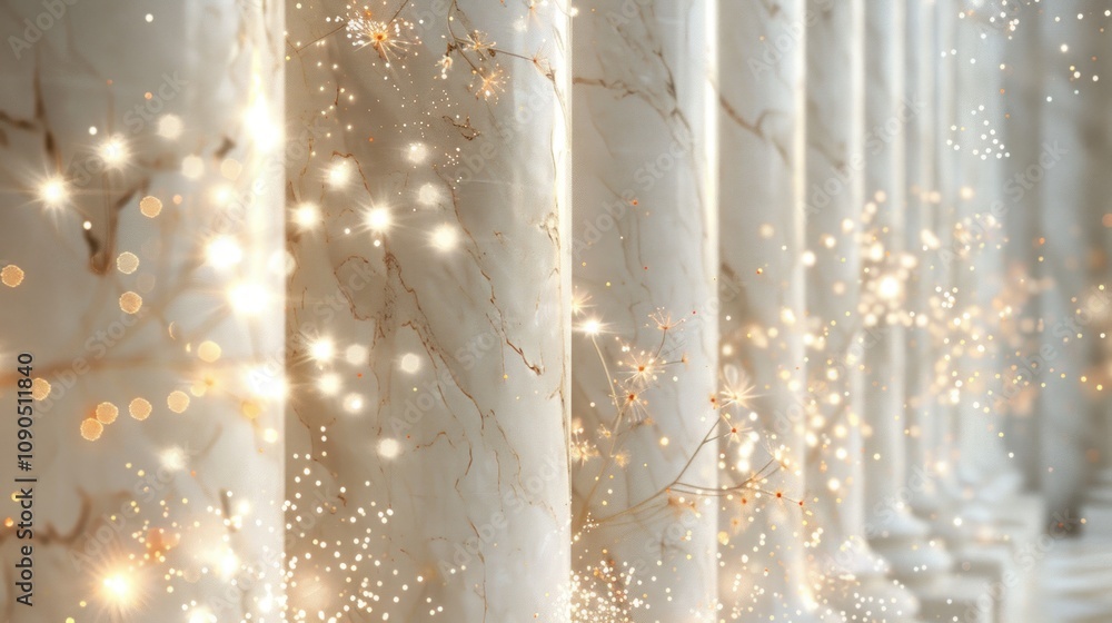 Poster elegant marble columns with sparkling light effects.