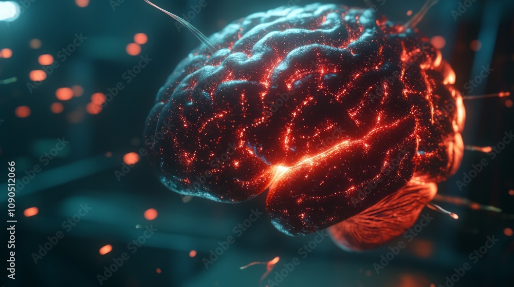 Aufkleber a brain with red glowing wires coming out of it