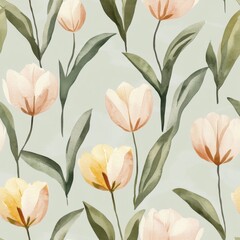 Fabric pattern, wallpaper, wrapping paper, mats and bed sheets. Continuous and repeatable pattern. Illustration style. Beautifully designed tulip pattern.