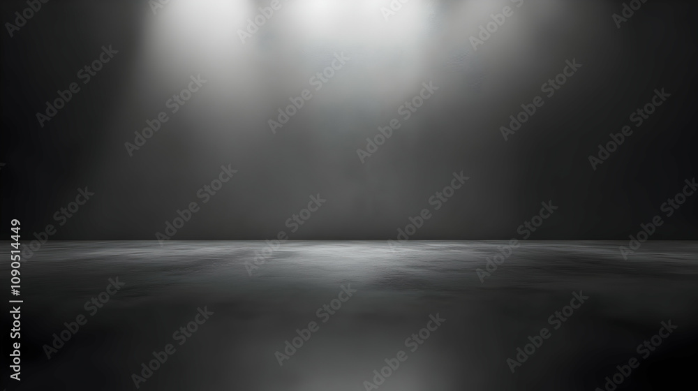 Poster dark concrete studio space with spotlights illuminating the empty floor