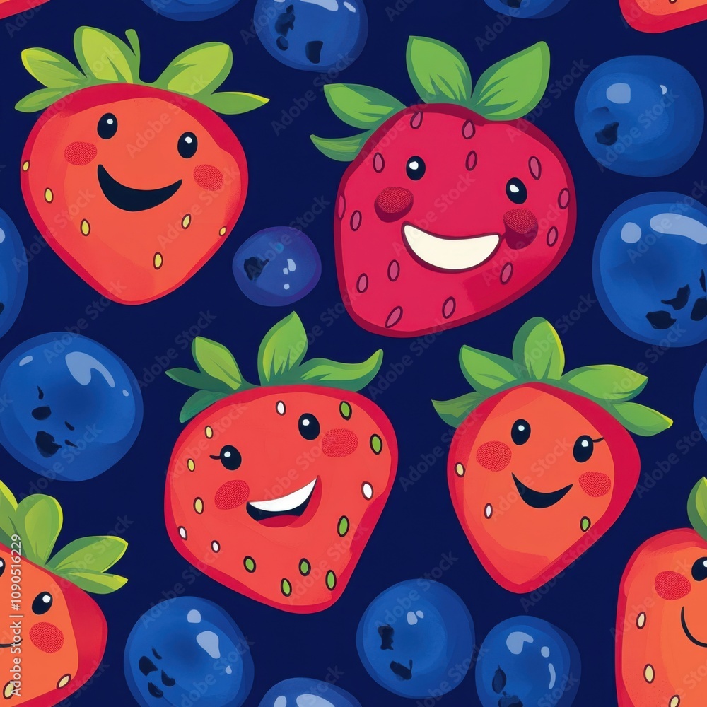 Poster illustration background drawing is designed in a cute style. it is a colorful image of strawberries 