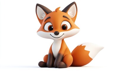 Fototapeta premium Adorable Fox Kit Sitting, Posing Cutely, 3D Render, Digital Art, Whimsical, Charming, Friendly, Playful, Happy, Innocent, Sweet, Cartoon, Fluffy Tail, Orange Fur,