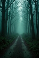 Obraz premium A mysterious road in an oppressing swamp, little traveled and questionable, fantasy style, dreamlike fantasy art, movie screencap