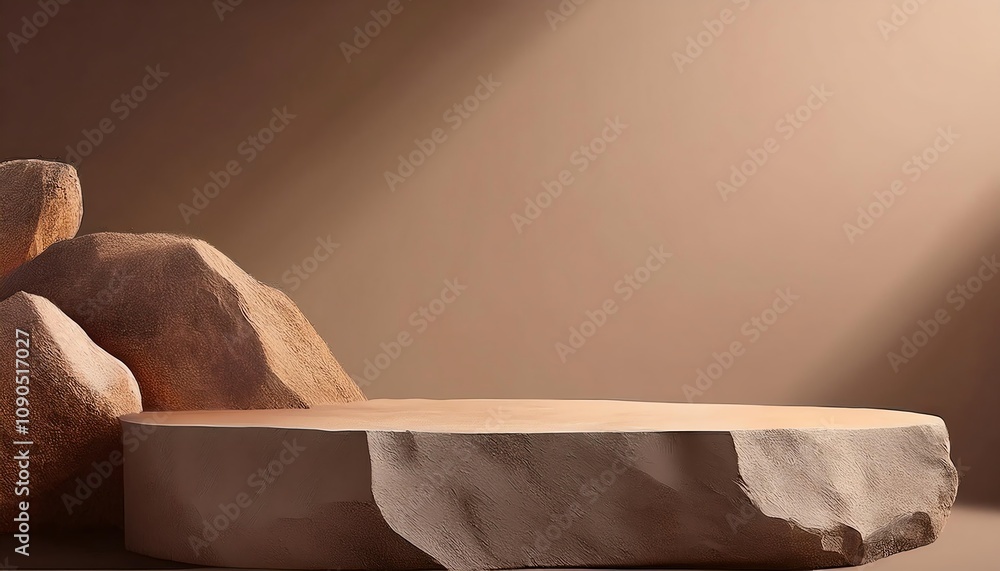 Aufkleber a minimalist scene featuring textured stone formations on a smooth surface, illuminated by soft ligh