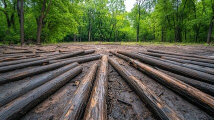 Obraz premium Logging activity in the forest nature scene landscape photography tranquil environment ground level view