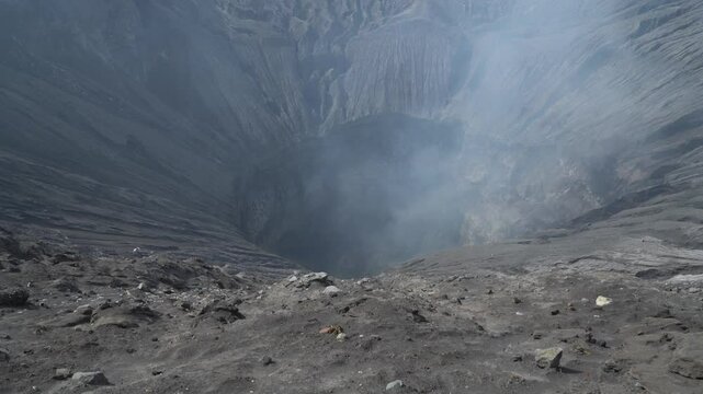 Static shot of steamy white fog come out of Bromo volcano in Java Indonesia