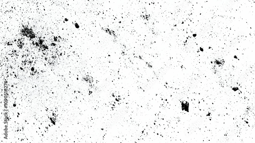Poster abstract black and white grunge texture with scattered spots and speckles on white background for de