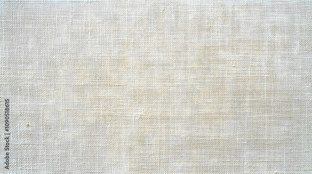 Poster close-up view of a white woven fabric texture with a subtle rough surface and intertwined threads