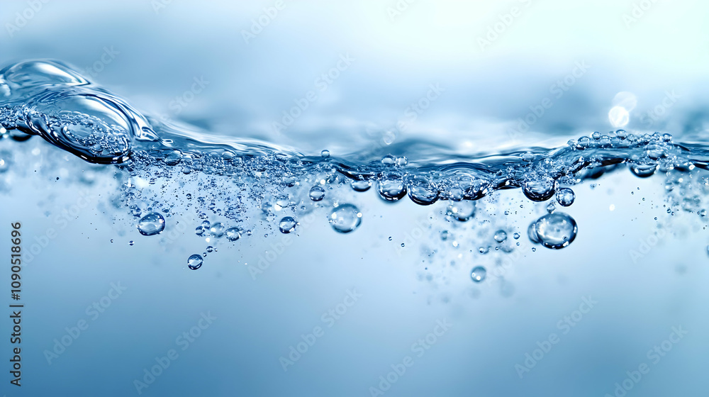 Poster close-up of water with bubbles rising to the surface, creating a tranquil and refreshing atmosphere