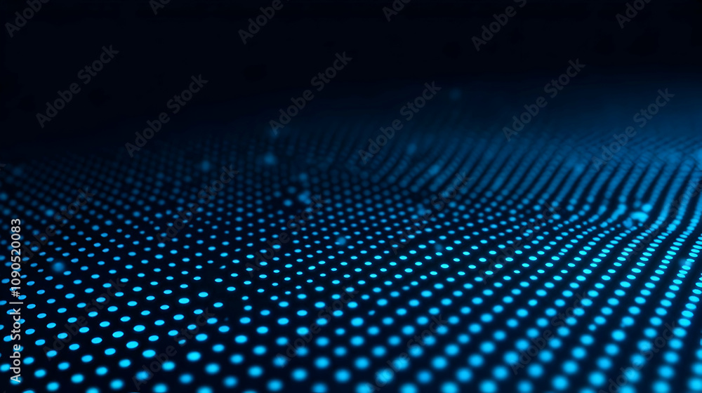 Poster abstract blue dotted background with a wavy pattern, 3d rendered for design and technology