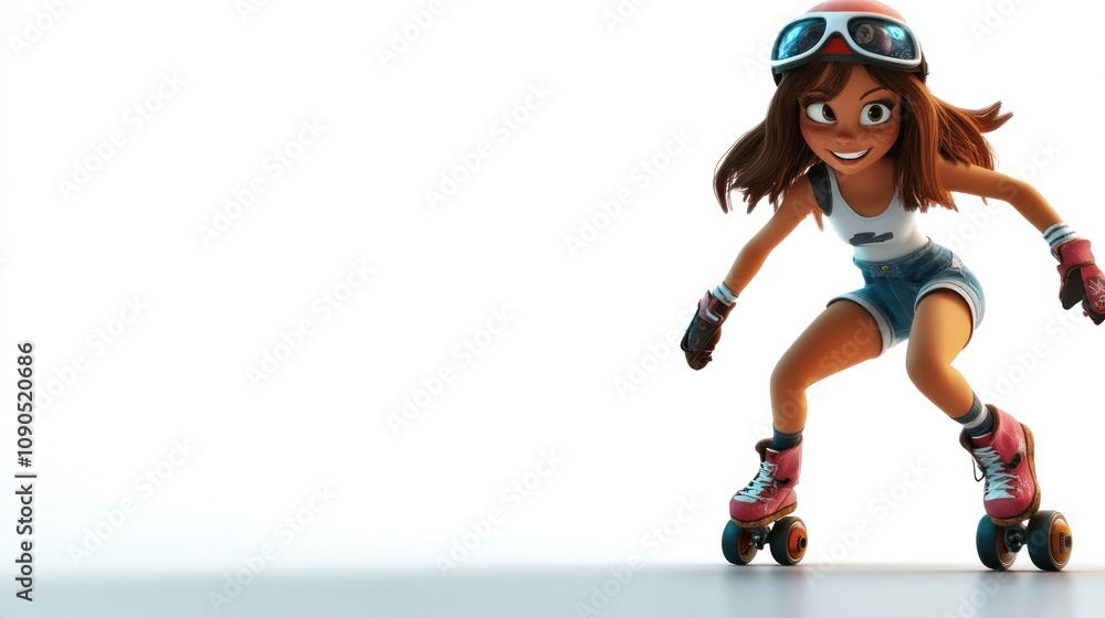 Poster a stylized character roller skating with enthusiasm and style.