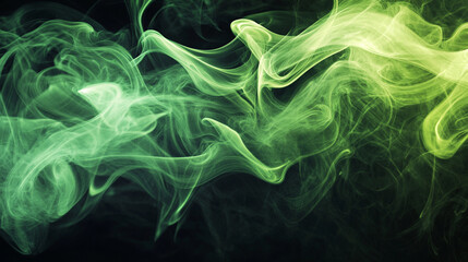 Abstract Green Smoke Swirls on a Dark Background