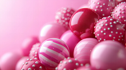 collection of vibrant pink spheres with various textures and patterns, creating playful and cheerful atmosphere. Perfect for festive themes or celebrations