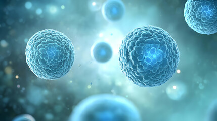 Microscopic 3D Render of Blue Cells with Detailed Texture and a Blurred Background