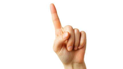Poiting up with finger on transparent background, Man pointing finger, close-up

