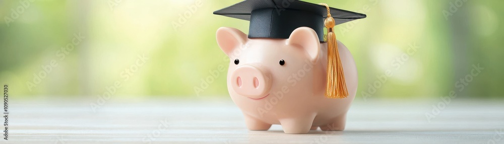 Sticker A piggy bank wearing a graduation cap symbolizes financial saving for education and the importance of financial planning for students.