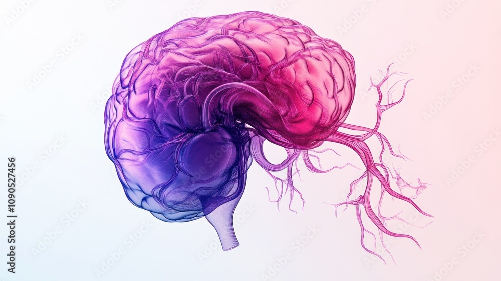 Poster a stylized brain illustration in vibrant colors, emphasizing neural connections and creativity.