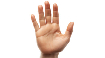 A hand with fingers extended on transparent background 