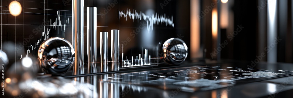 Aufkleber A modern workspace featuring data visualizations and metallic elements.