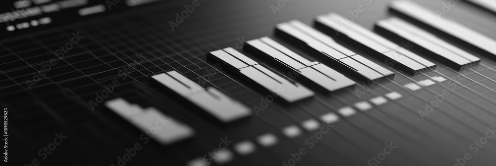Poster Abstract representation of sound waves with horizontal bars on a dark background.