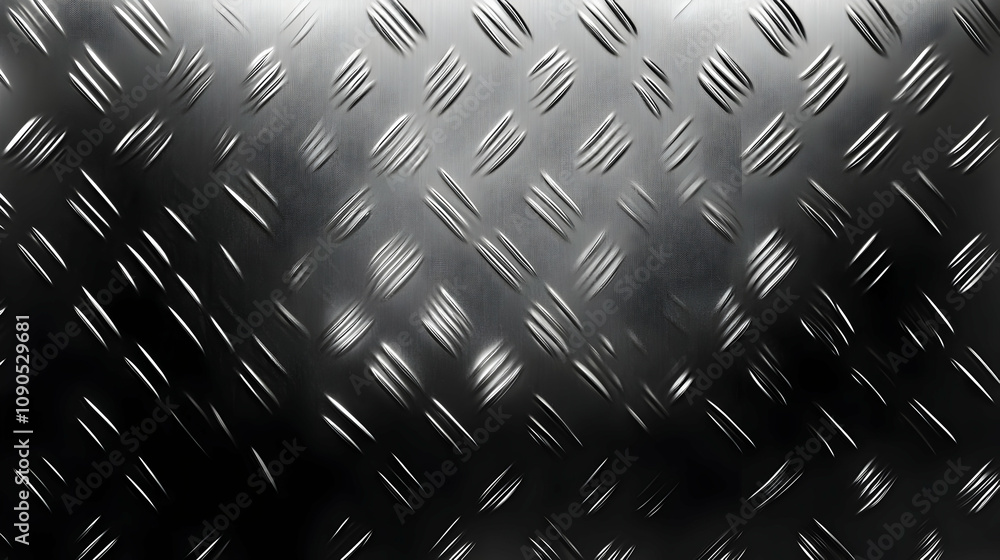 Poster a detailed close-up of a shiny metal surface with a diamond plate pattern showing the texture and re