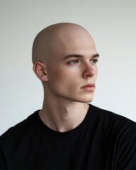 Obraz premium A portrait of a bald young man in a black t-shirt