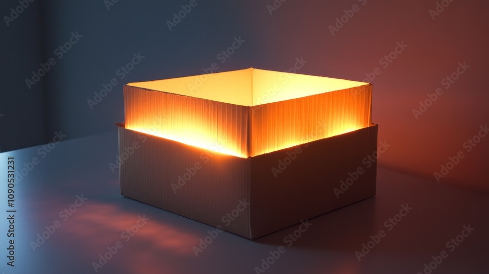 Aufkleber a glowing box with layered edges, creating a warm ambiance in a minimalist setting.
