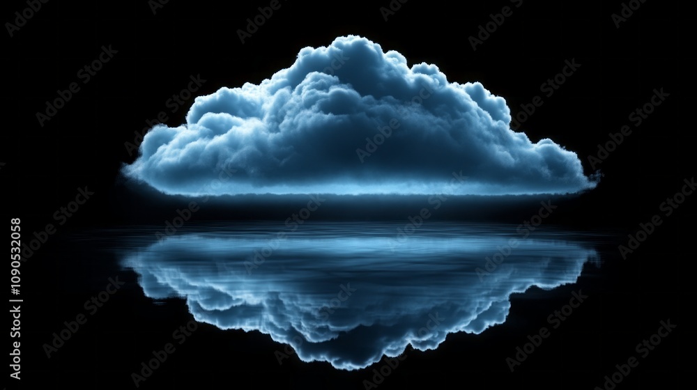 Poster a large cloud floating in the sky with a body of water below it