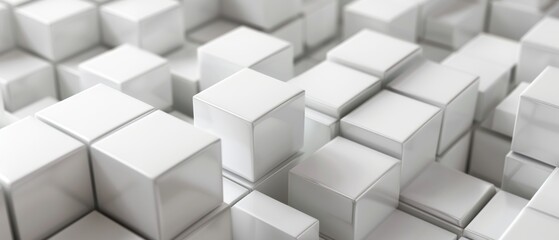 Obraz premium A close-up view of white cubes arranged in a 3D space, creating a modern abstract design.