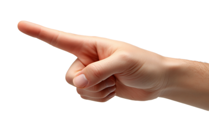 Poiting up with finger on transparent background, Man pointing finger, close-up

