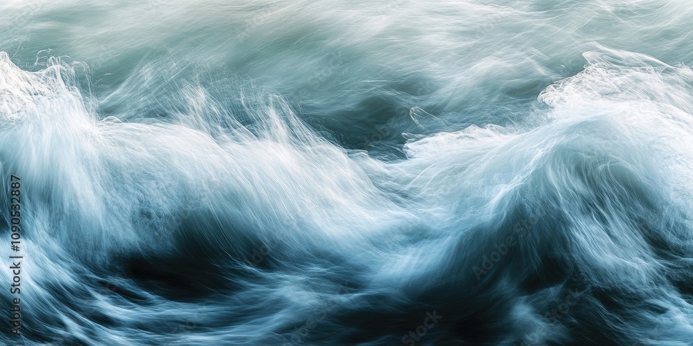 Poster experience the mesmerizing power of waves captured with slow shutter speed effects, highlighting the