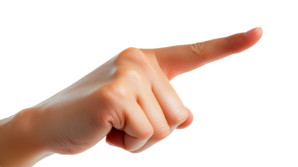 Poiting up with finger on transparent background, Man pointing finger, close-up

