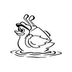 Golfing Duck with Club Bag Illustration