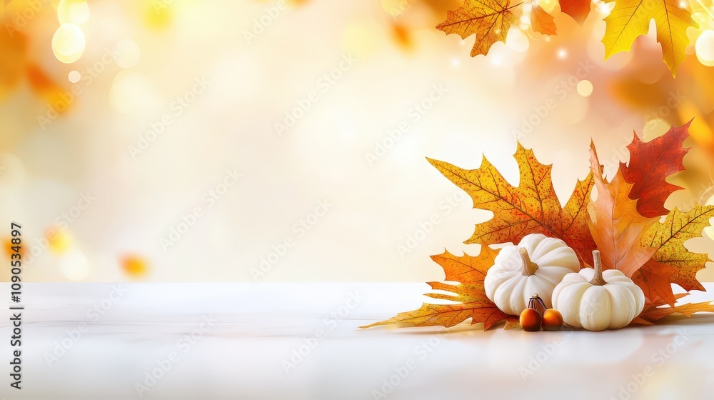 Aufkleber a clean thanksgiving background with a subtle autumn leaf pattern and soft bokeh lights, giving a wa