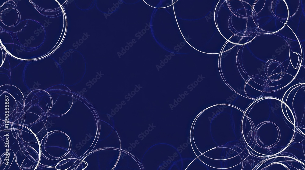 Poster abstract design featuring white circular lines against a dark blue background.