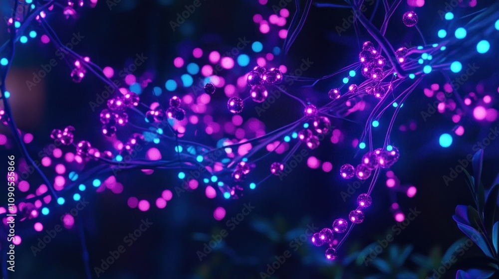 Poster Vibrant illuminated branches with colorful lights create a magical atmosphere.