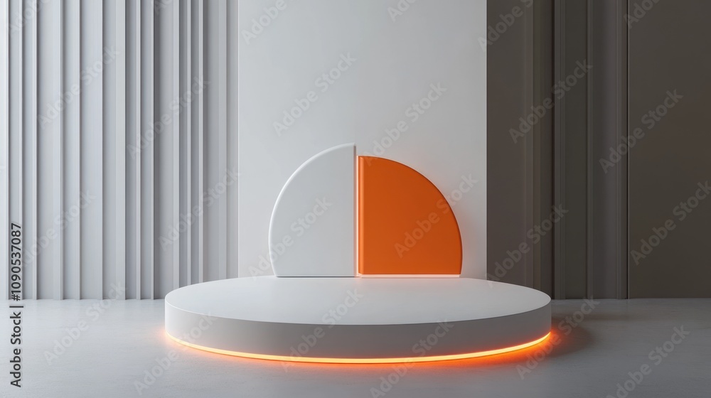 Poster a minimalist display featuring geometric shapes and ambient lighting for artistic presentation.