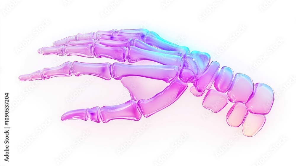 Aufkleber a translucent, stylized skeleton hand in gradient colors, showcasing anatomical features.