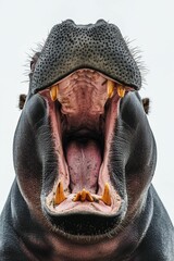 Hippopotamus with open mouth and teeth.