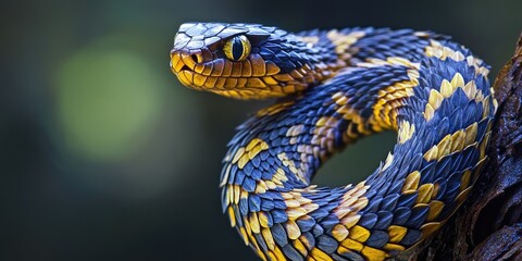 Fototapeta premium Stunning rhombic egg eater snake showcases its unique defense mechanism by rubbing its scales together, demonstrating the fascinating behaviors of the rhombic egg eater snake in the wild.