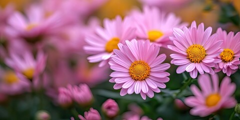 Obraz premium Close up of beautiful pink flowers during autumn, showcasing the delicate petals and vibrant colors that embody the essence of autumn and its stunning pink flowers. Discover autumn pink flowers in
