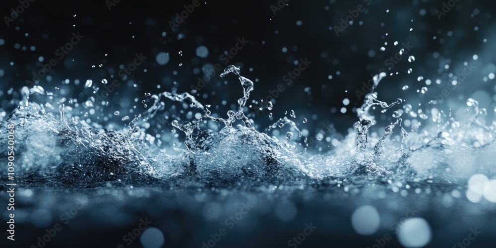Poster abstract texture featuring dynamic stop motion of water splatter, showcasing liquid movement against