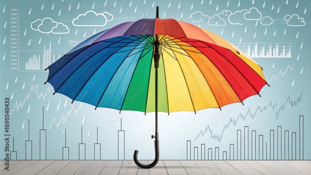 Poster multicolored umbrella a large umbrella with various colors each color representing a different asset