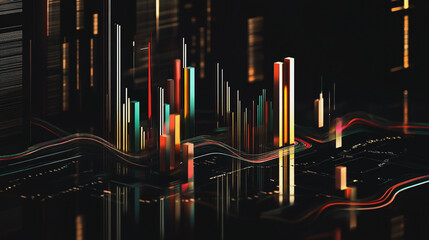 Fototapeta premium Abstract black background with Colorful charts and graphs with statistics to innovative analyze business potential and forecast future development of companies growth.