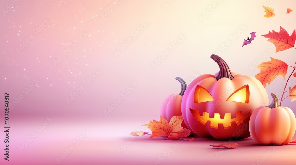 Poster a pastel-themed halloween background with pumpkins and soft bokeh lighting, perfect for adding your 