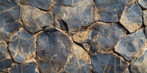 Fototapeta premium Natural stone background texture showcases a beautiful pattern, illustrating the unique characteristics of stone. The intricate natural stone texture adds depth and interest to outdoor settings.
